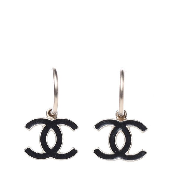 #55a - Authentic Chanel Earrings Coco Mark GP Plated Champagne Gold Black Ladies - Picture 12 of 16